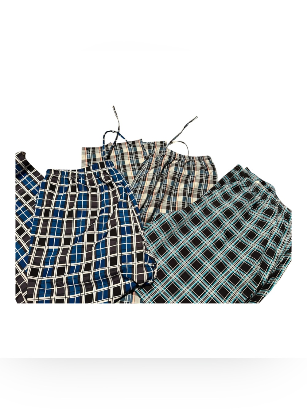 Plaid Drawstring Shorts Trio in Black, Blue & Cream